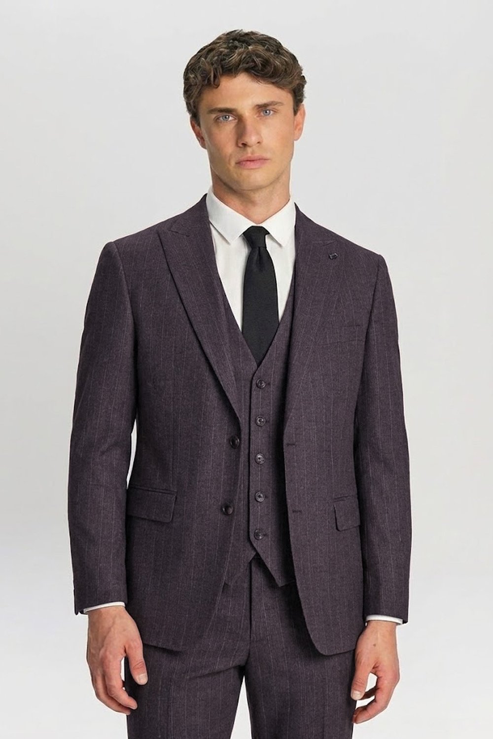 Giotelli Bordo Yelekli Çizgili Mono Yaka Roma Kalıp 8 Drop Tam Astarlı Erkek Takım Elbise RM