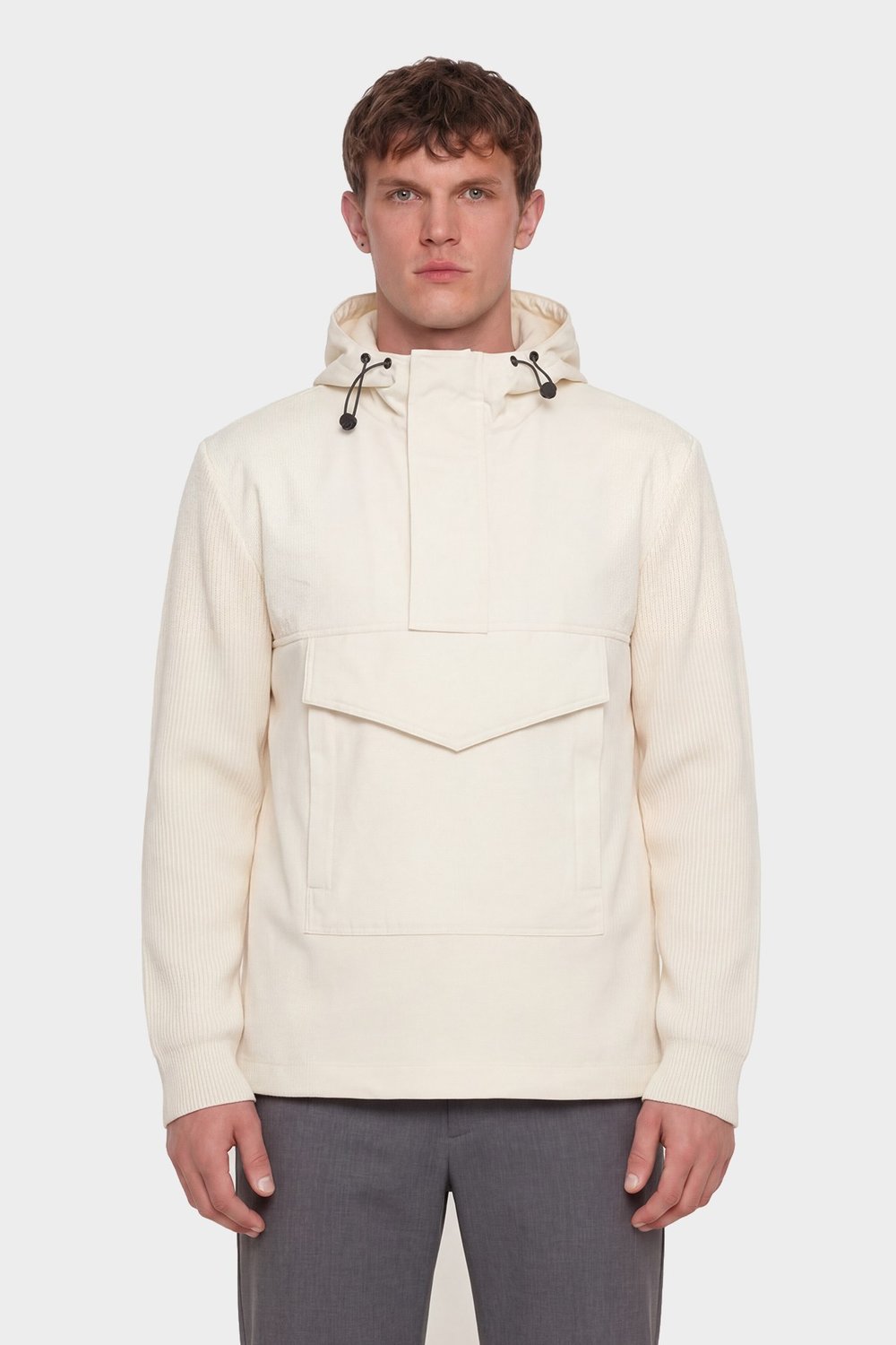 Giotelli Erkek Ekru Normal Kesim Regular Fit Fleto Kapaklı Cep Kapişonlu Sweatshirt