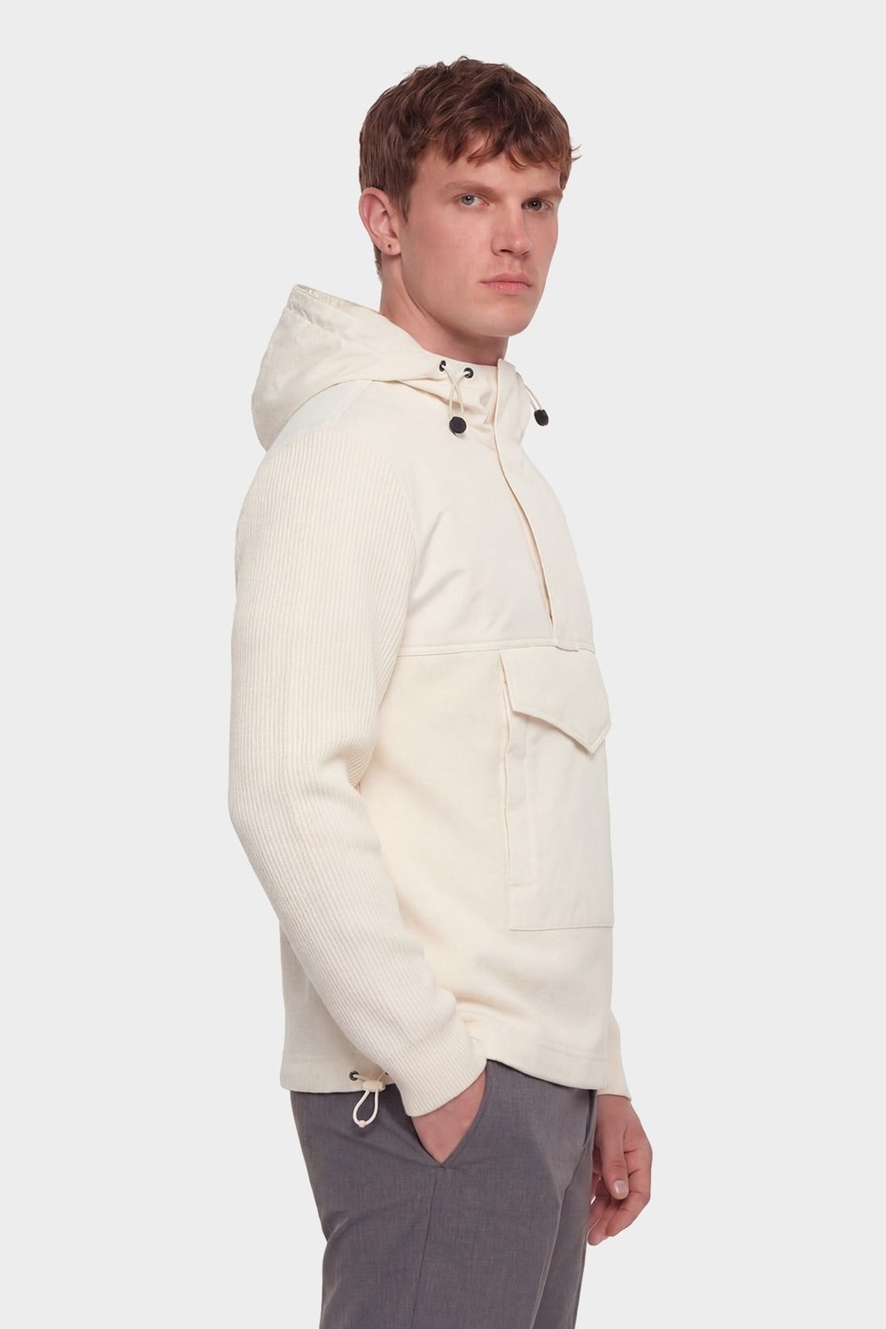 Giotelli Erkek Ekru Normal Kesim Regular Fit Fleto Kapaklı Cep Kapişonlu Sweatshirt