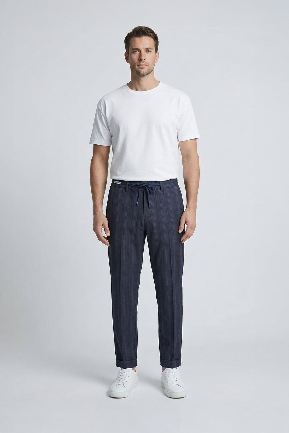 Giotelli Erkek Siyah Dar Kesim Slim Fit Viskon Çizgili Klasik Pantolon