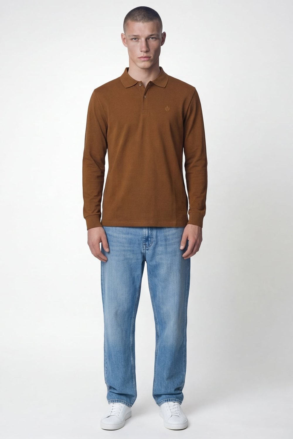 Giotelli Erkek Camel Normal Kesim Regular Fit %100 Pamuk Örme Uzun Kollu Polo Yaka Düğmeli Sweatshirt
