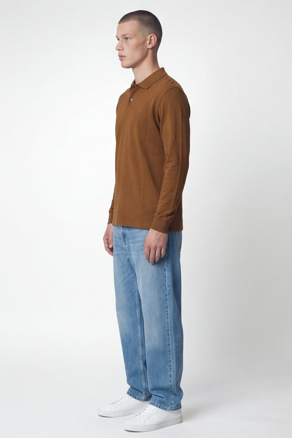 Giotelli Erkek Camel Normal Kesim Regular Fit %100 Pamuk Örme Uzun Kollu Polo Yaka Düğmeli Sweatshirt