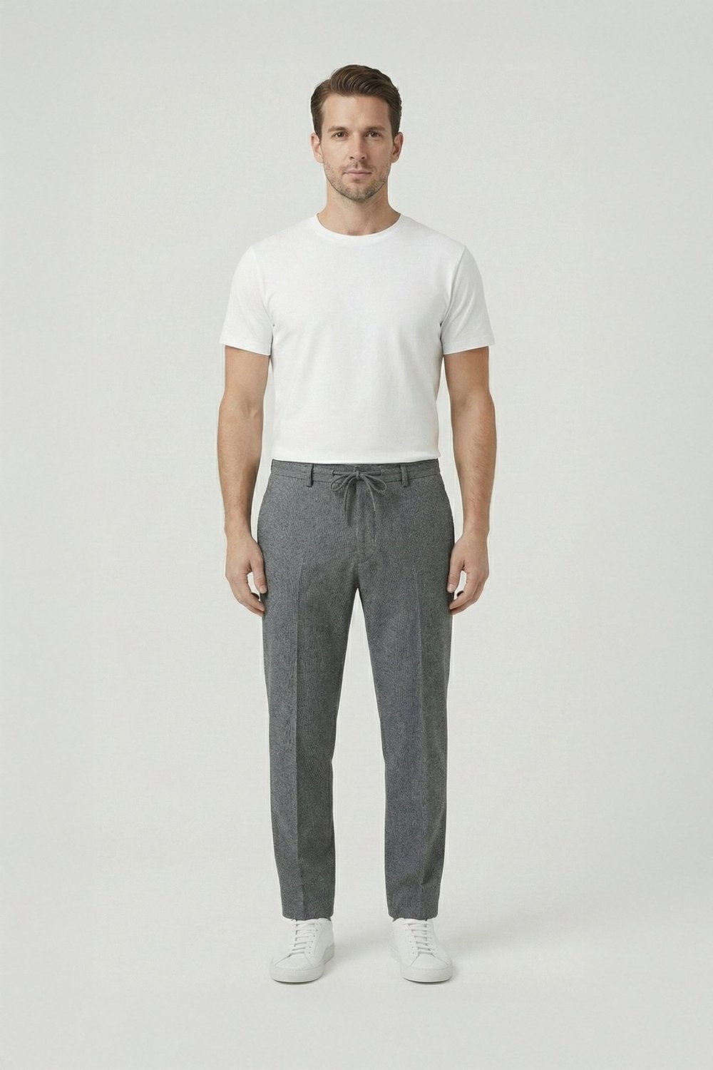 Giotelli Erkek Comfort Kalıp Gri Armürlü Klasik Kumaş Normal Bel Pantolon