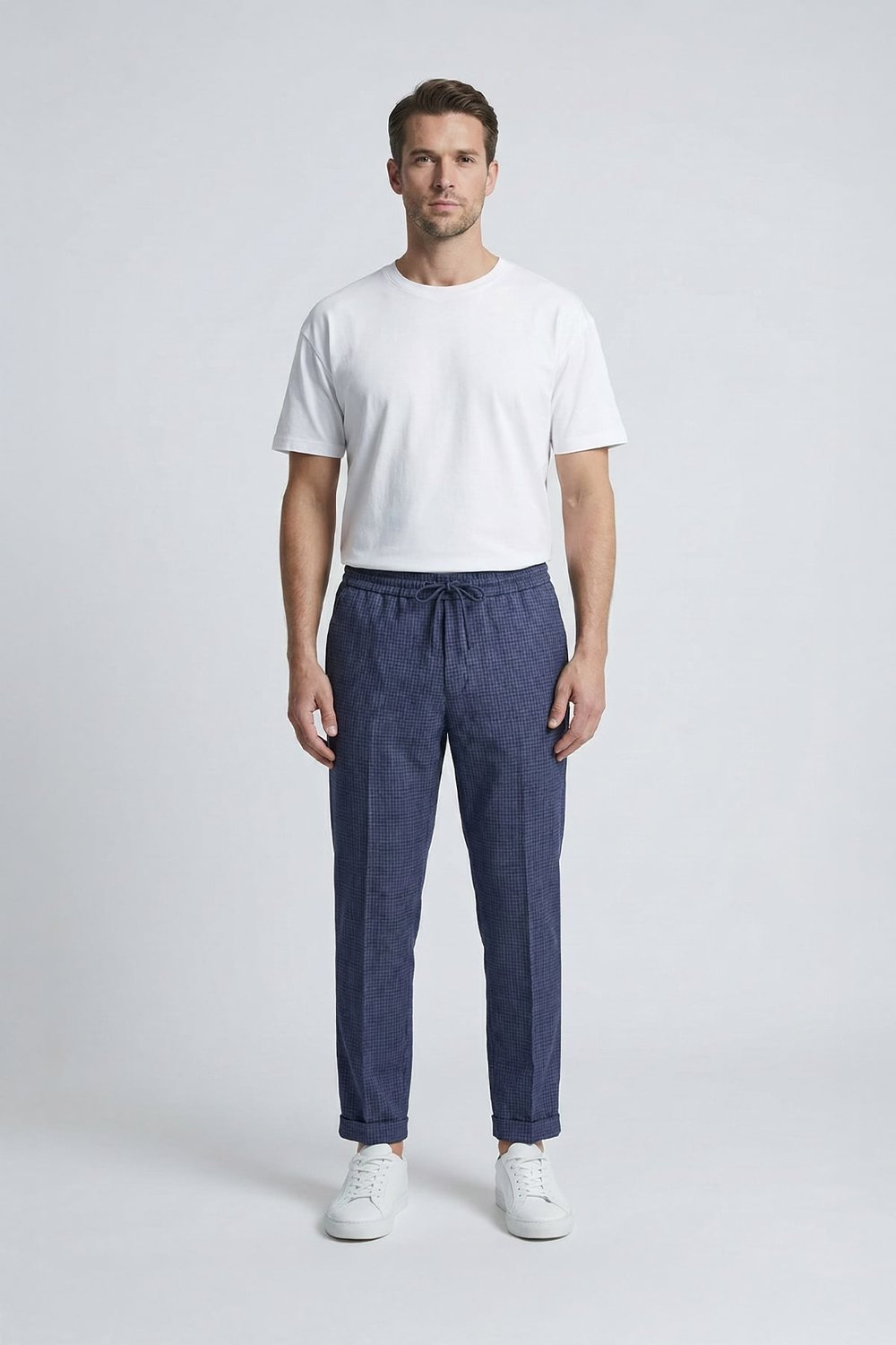 Giotelli Erkek Lacivert Dar Kesim Slim Fit %100 Yün Bel Lastikli  Pantolon