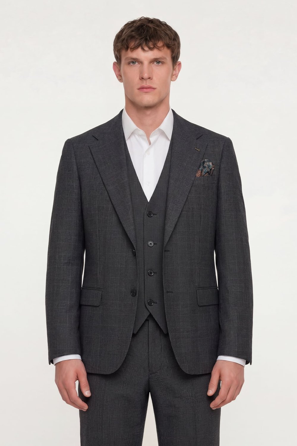 Giotelli Erkek Siyah Dar Kesim Slim Fit Viskon Dokuma Normal Bel 6 Drop Yelekli Klasik Takım Elbise