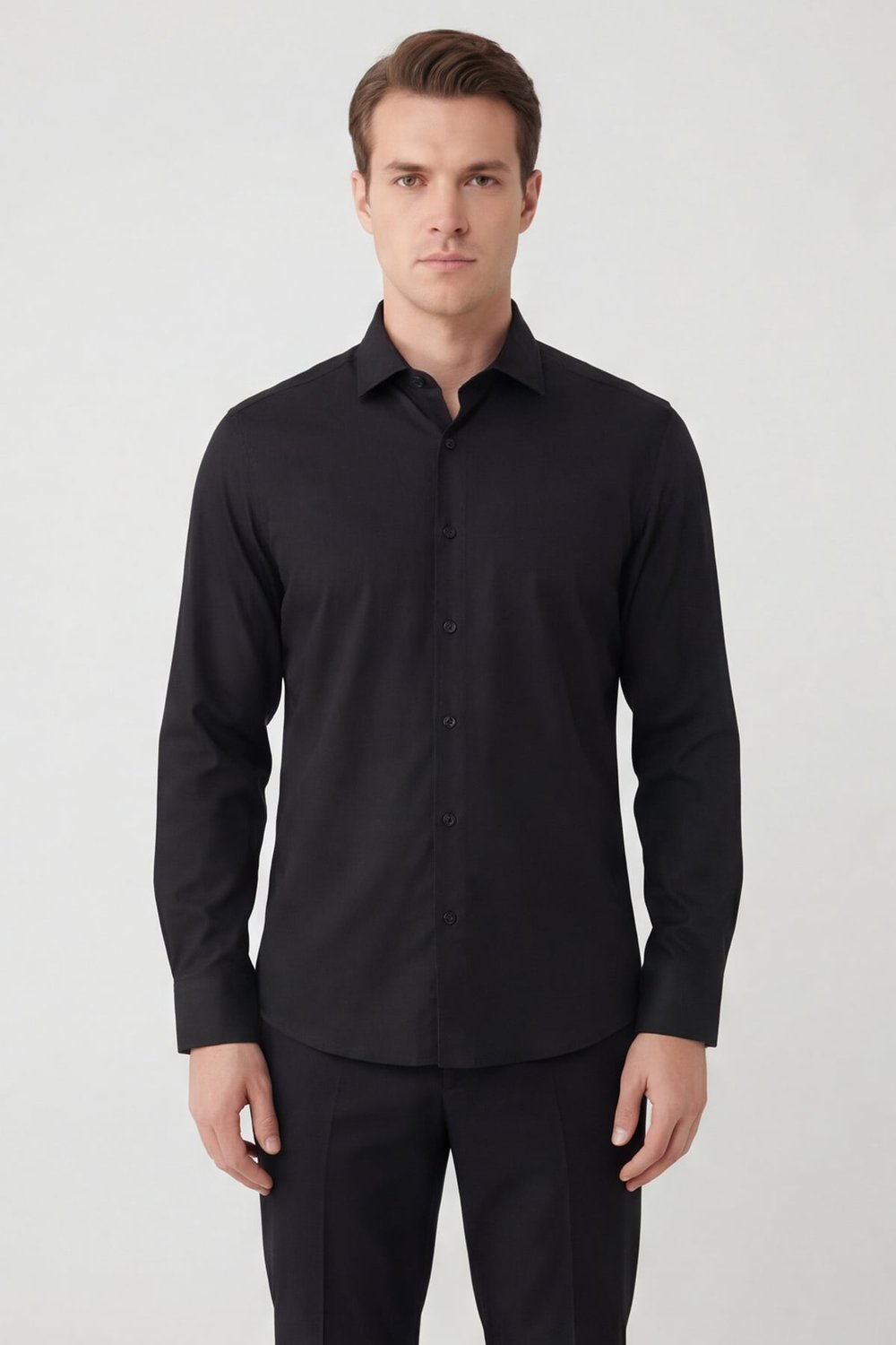 Giotelli Erkek Siyah Dar Kesim Slim Fit Dokuma Klasik Yaka Gömlek