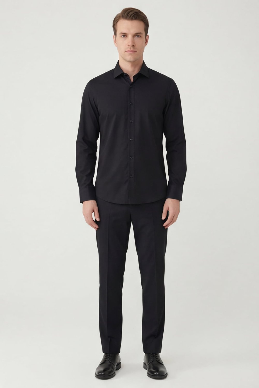 Giotelli Erkek Siyah Dar Kesim Slim Fit Dokuma Klasik Yaka Gömlek