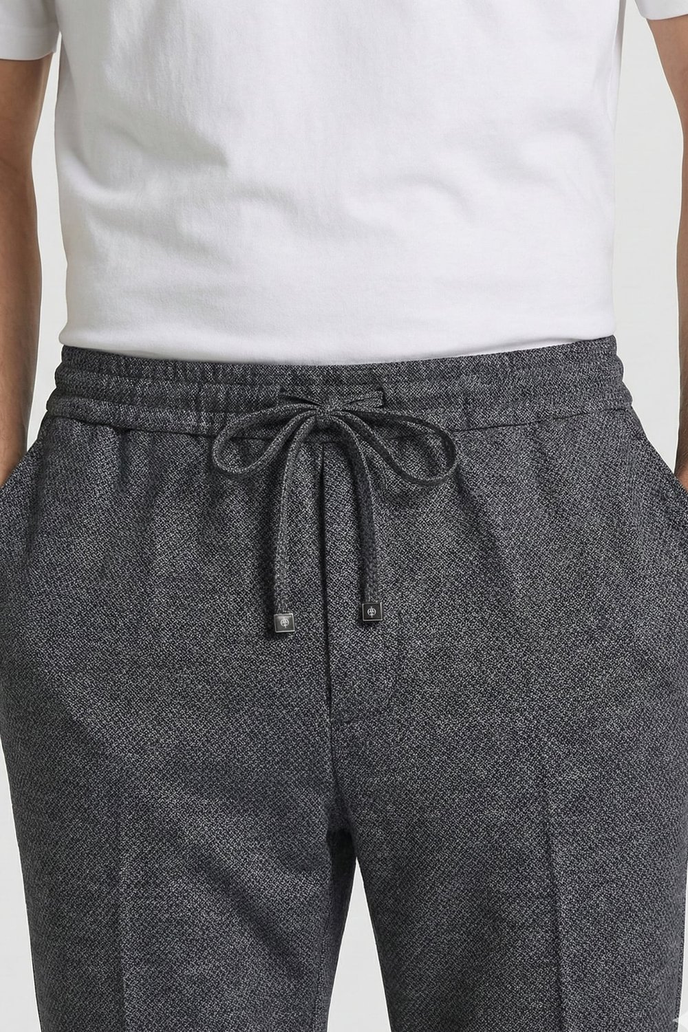 Giotelli Erkek Siyah Dar Kesim Slim Fit Yünlü Lastikli Bel Pantolon
