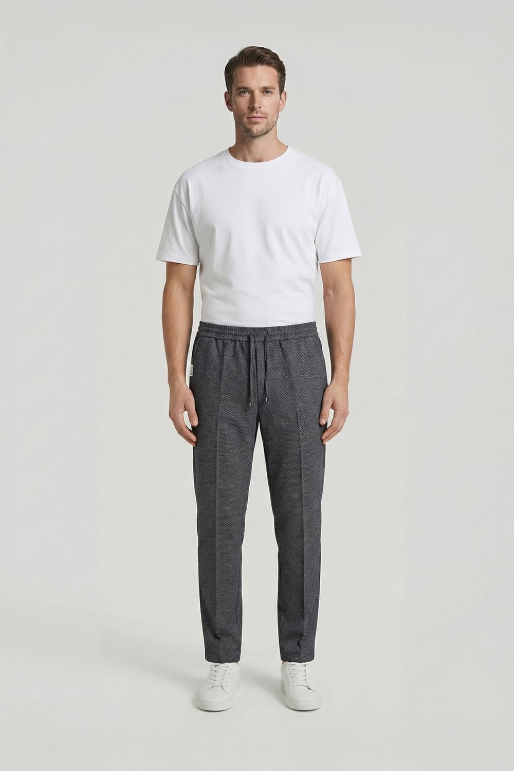 Giotelli Erkek Siyah Dar Kesim Slim Fit Yünlü Lastikli Bel Pantolon
