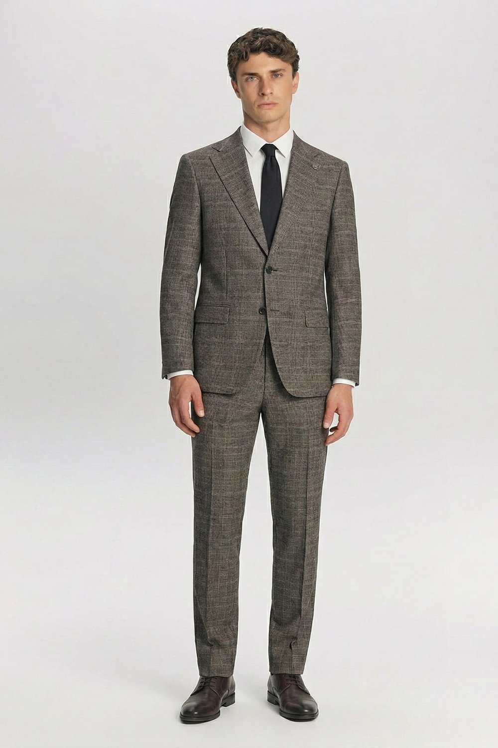 Giotelli Erkek Kahve Dar Kesim Slim Fit Viskon Dokuma Normal Bel 6 Drop Klasik Takım Elbise