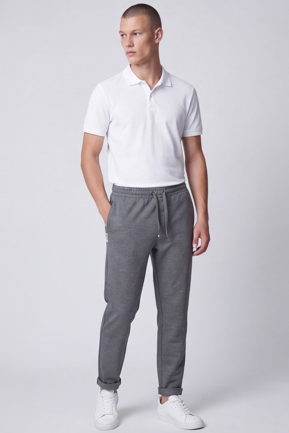 Giotelli Erkek Gri Dar Kesim Slim Fit Viskon Dokuma Yan Cep Lastikli Bel Pantolon