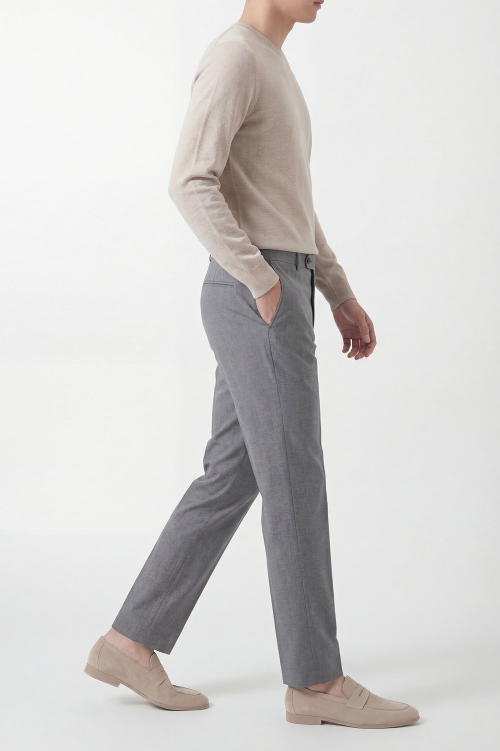 Giotelli Erkek Gri  Dar Kesim Slim Fit Viskon Dokuma Yan Cep Pantolon