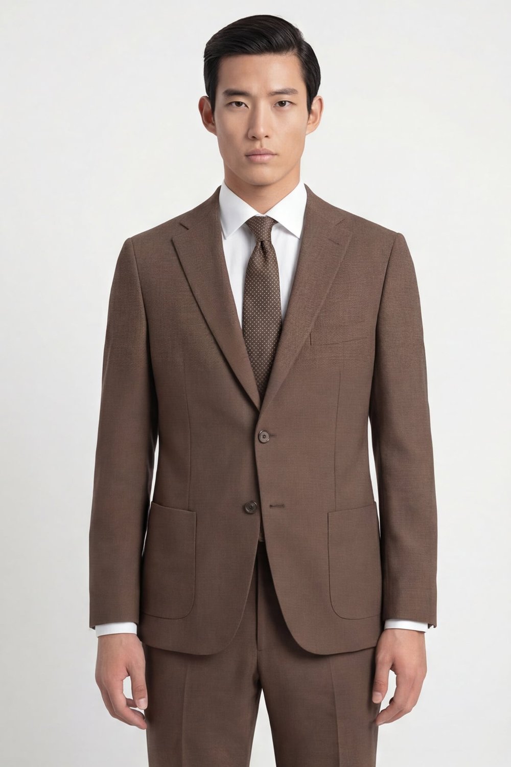 Giotelli Erkek Kahve Dar Kesim Slim Fit Pamuklu Mono Yaka Torba Cep Çift Yırtmaçlı Klasik Paça Yarım Astarlı 6 Drop Takım Elbise