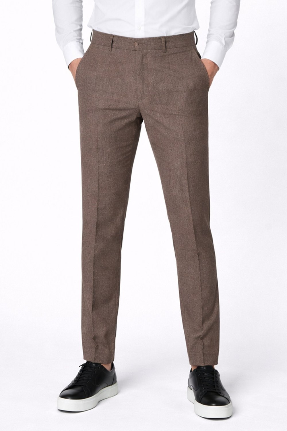 Giotelli Erkek Kahve Dar Kesim Slim Fit Yünlü Dokuma Yan Cep Normal Bel Pantolon
