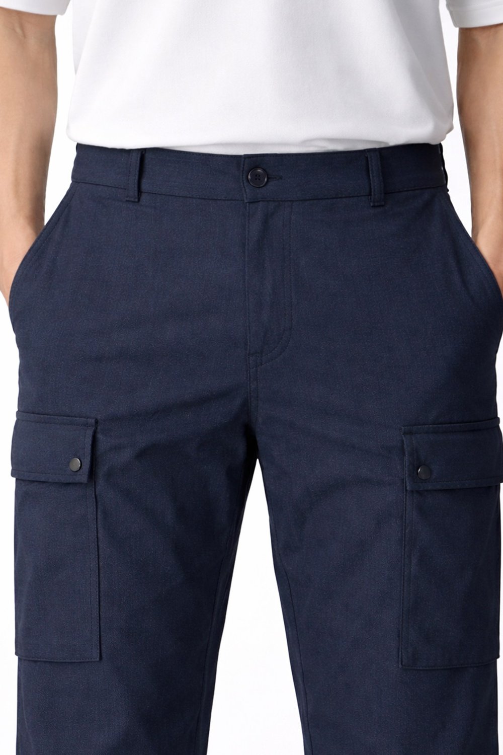 Giotelli Erkek Koyu Lacivert Normal Kesim Regular Fit Viskon Dokuma Kargo Cep Normal Bel 6 Drop Pantolon