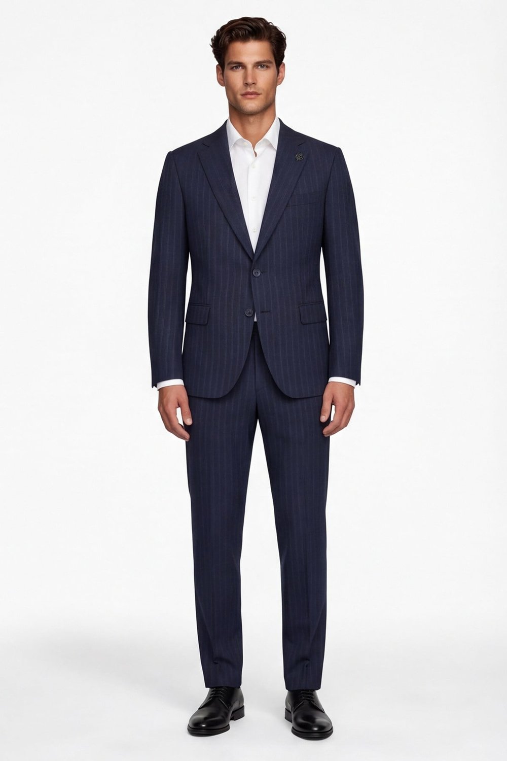Giotelli Erkek Lacivert Dar Kesim Slim Fit Viskon Dokuma Çizgili 4 Drop Takım Elbise