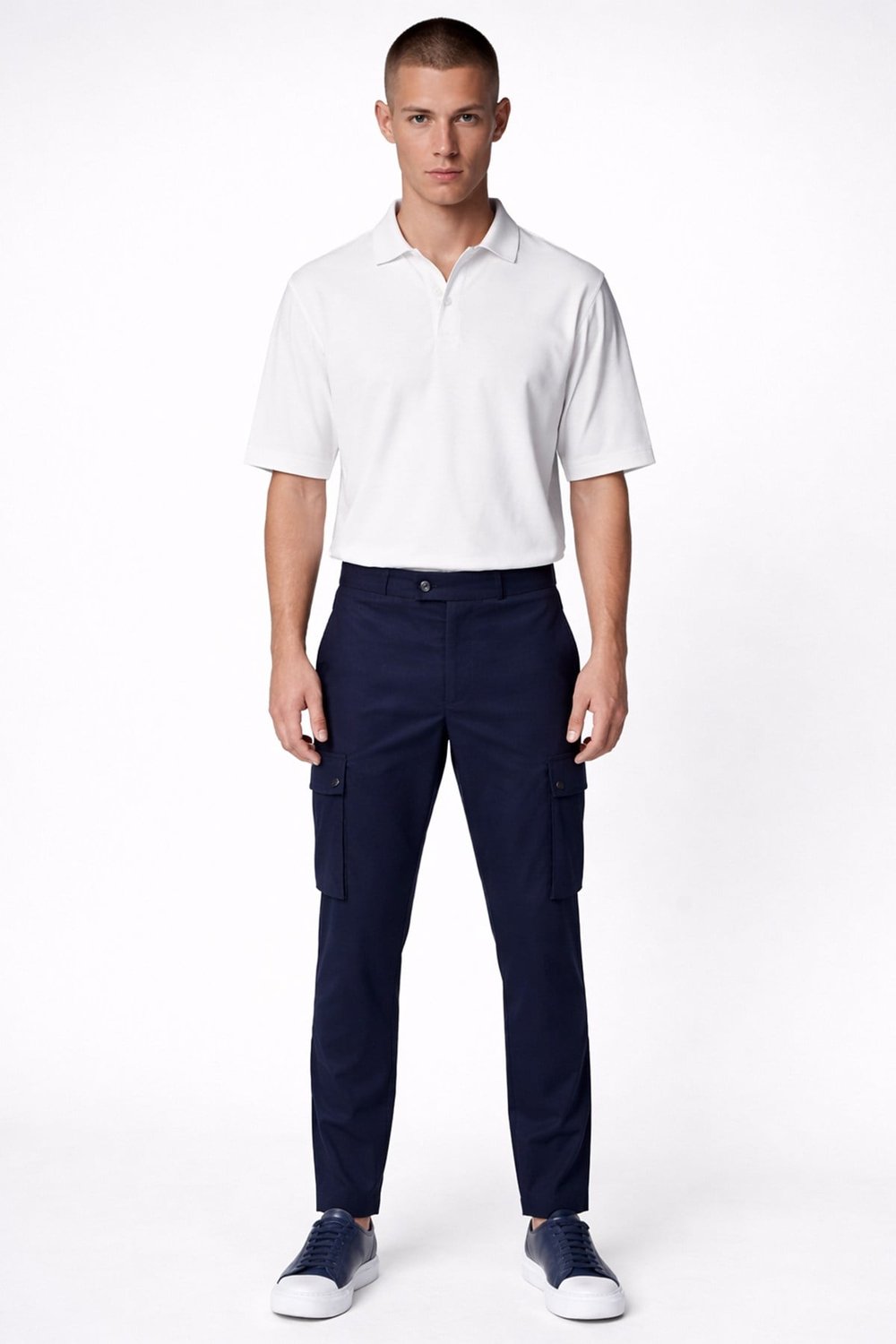 Giotelli Erkek Lacivert Dar Kesim Slim Fit Viskon Dokuma Kargo Cep Normal Bel Pantolon