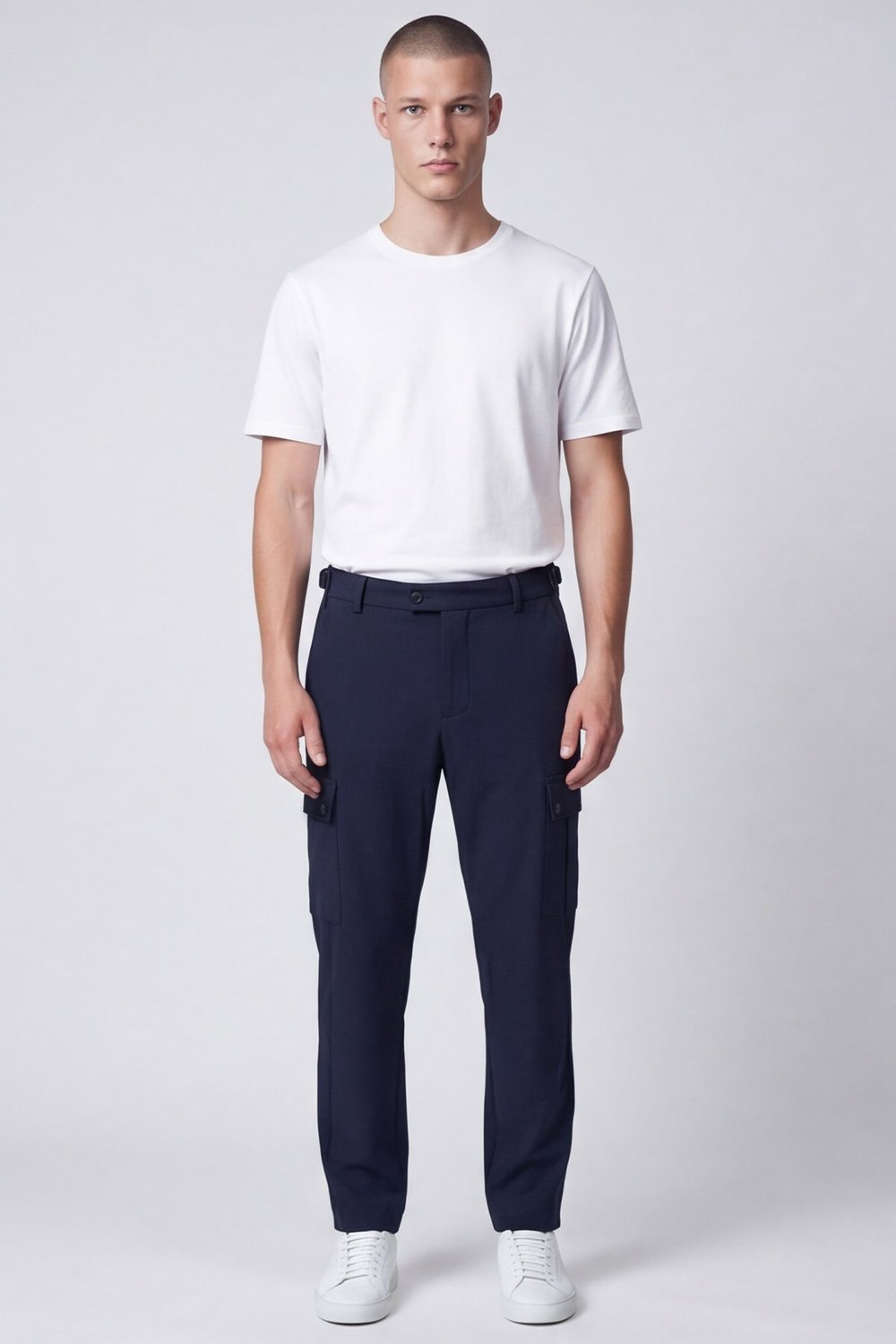 Giotelli Erkek Lacivert Dar Kesim Slim Fit Düz Kargo Cep Normal Bel Pantolon 