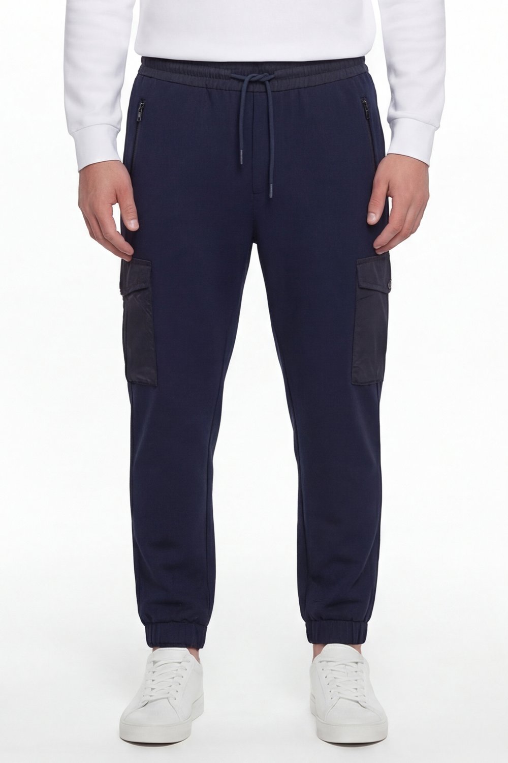 Giotelli Erkek Lacivert Dar Kesim Slim Fit Pamuklu Lastikli Bel Kapaklı Cep Lastikli Paça Pantolon