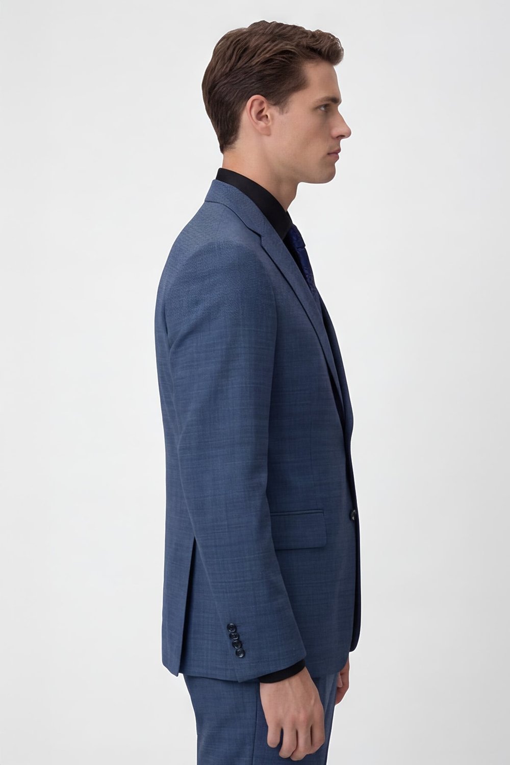 Giotelli Erkek Mavi Dar Kesim Slim Fit Viskon Dokuma Fleto Kapaklı Cep Normal Bel 5 Drop Klasik Takım Elbise