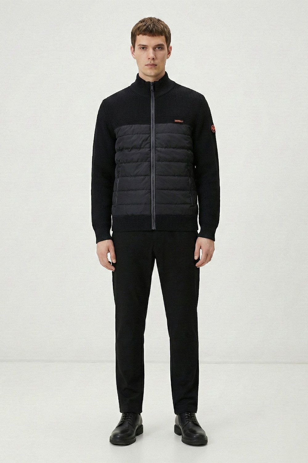 Giotelli Siyah Triko Dokulu %100 Pamuk Dış Giyim Mont