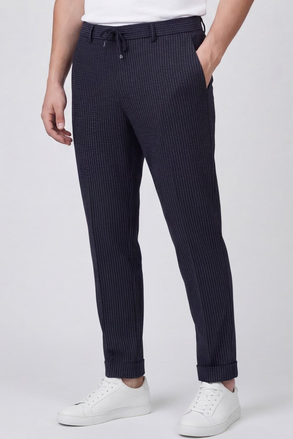 Giotelli Erkek Siyah Dar Kesim Slim Fit Dokuma Yan Cep Lastikli Bel Pantolon
