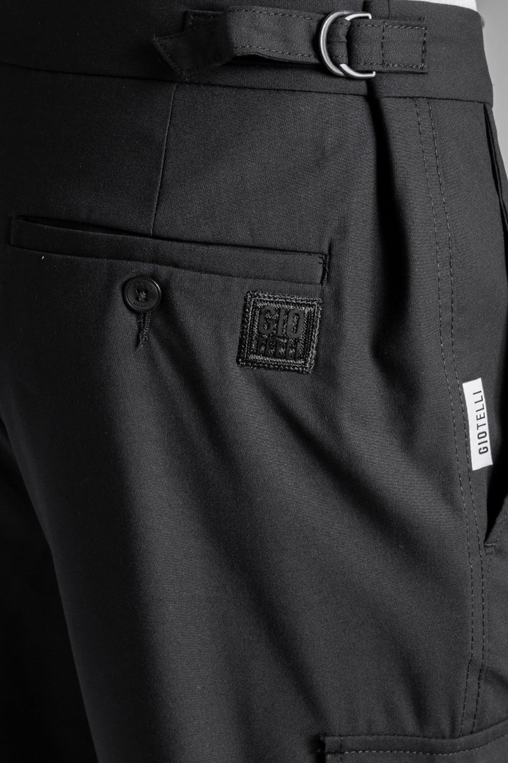 Giotelli Erkek Siyah Dar Kesim Slim Fit Viskon Dokuma Kargo Cep Normal Bel Pantolon