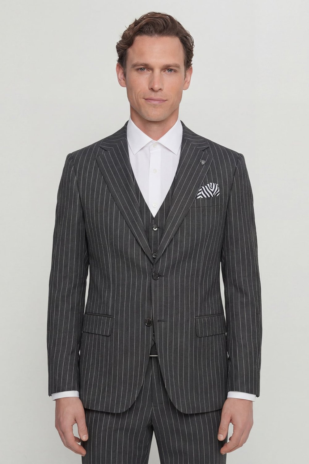 Giotelli Erkek Siyah Dar Kesim Slim Fit Pamuklu Dokuma Normal Bel 6 Drop Yelekli Klasik Takım Elbise