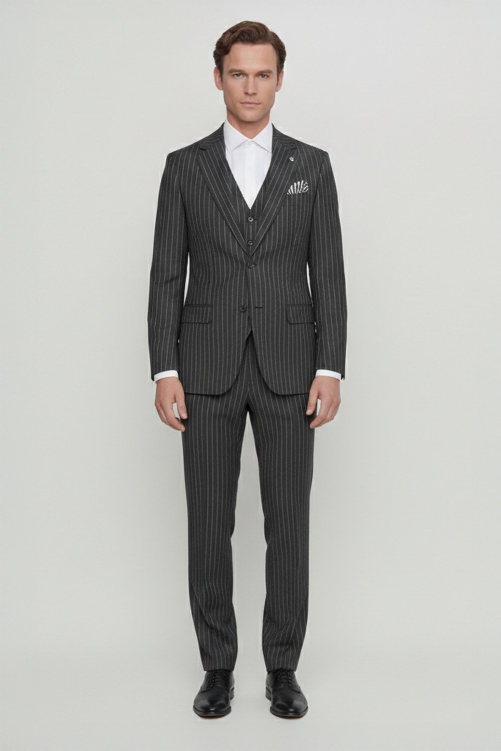 Giotelli Erkek Siyah Dar Kesim Slim Fit Pamuklu Dokuma Normal Bel 6 Drop Yelekli Klasik Takım Elbise