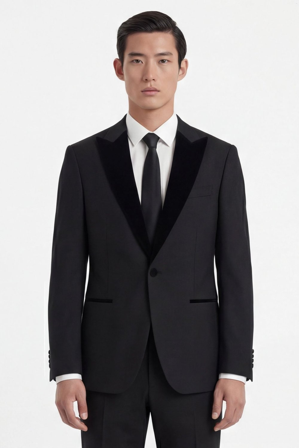 Giotelli Erkek Siyah Dar Kesim Slim Fit Viskon Normal Bel 6 Drop Yelekli Klasik Smokin Takım Elbise
