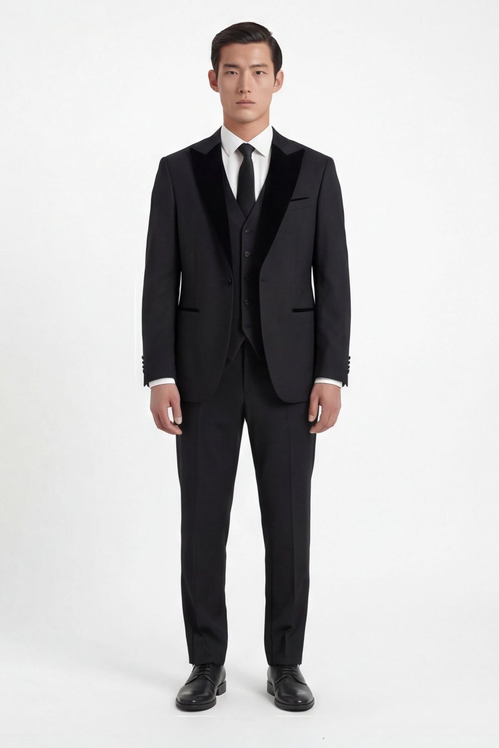 Giotelli Erkek Siyah Dar Kesim Slim Fit Viskon Dokuma Normal Bel 6 Drop Yelekli Klasik Smokin Takım Elbise