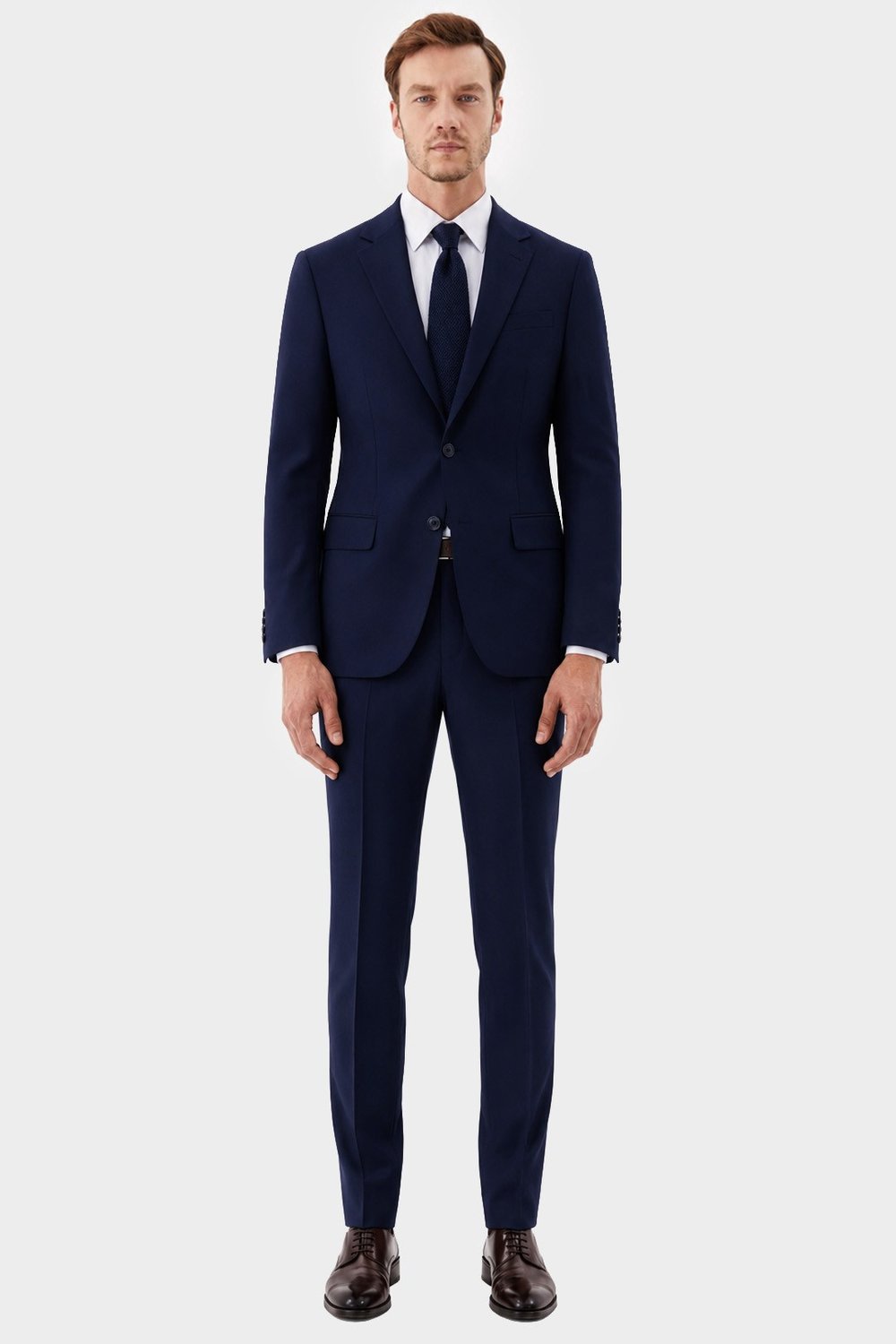 4 Drop Erkek Koyu Lacivert Dar Kesim Slim Fit Viskon Mono Yaka Takım Elbise