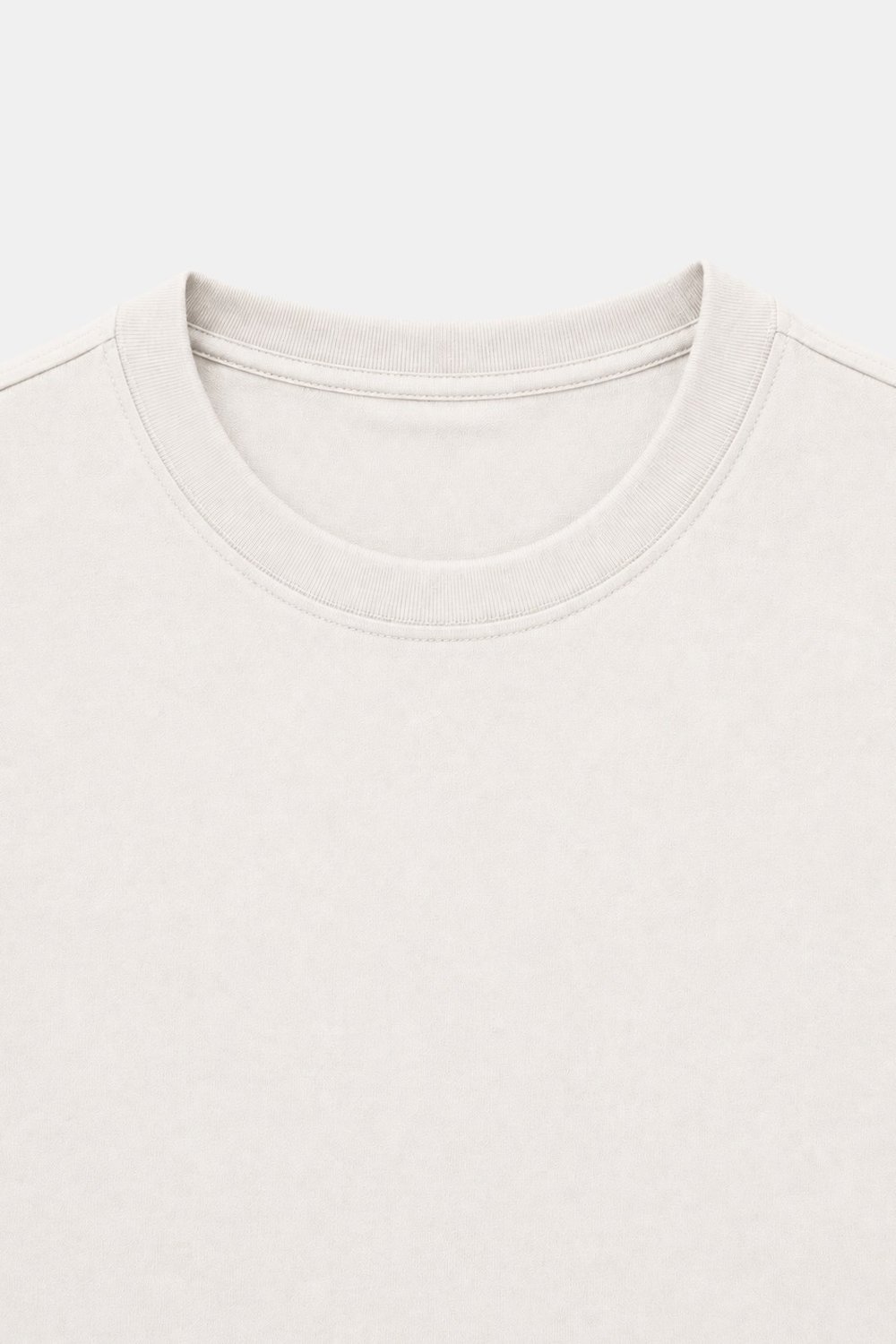 Açık Ekru %100 Pamuk Bisiklet Yaka Düz Renk Basic T-Shirt