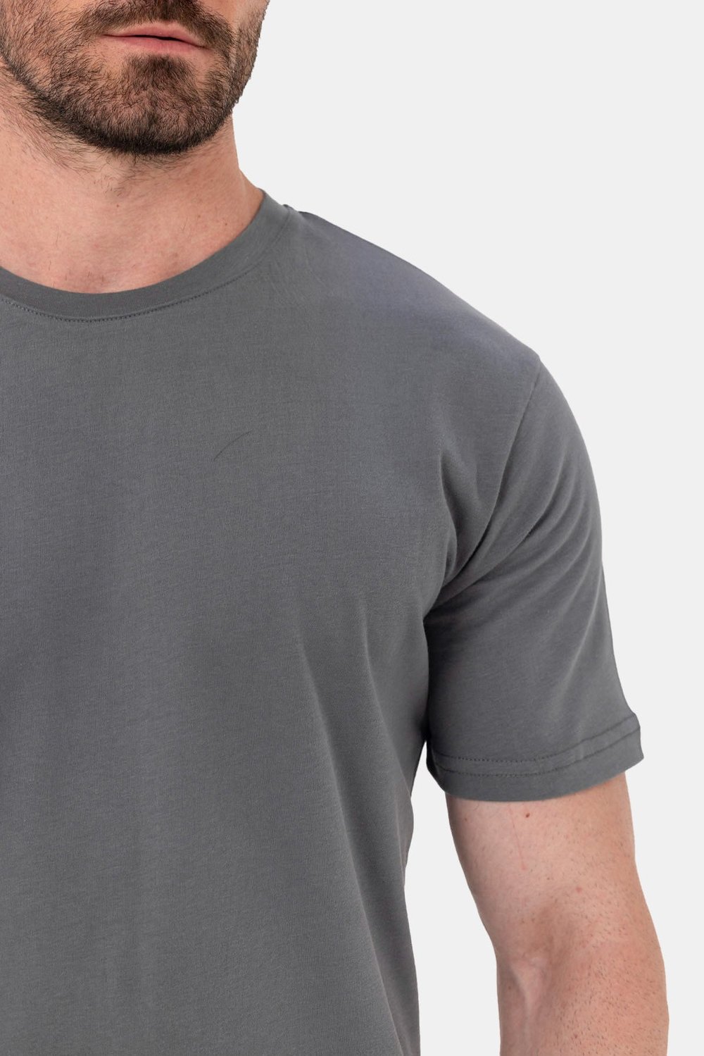 Açık Füme %100 Pamuk Bisiklet Yaka Düz Renk Basic T-Shirt