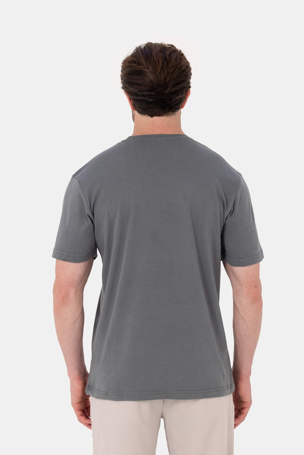 Açık Füme %100 Pamuk Bisiklet Yaka Düz Renk Basic T-Shirt