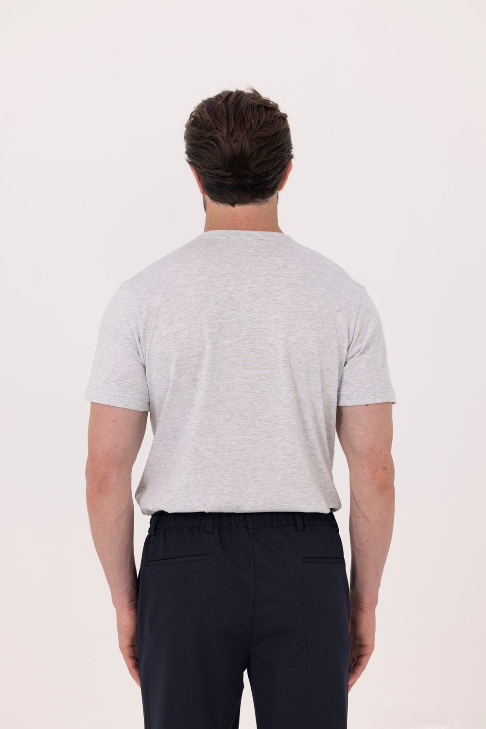 Açık Gri %100 Pamuk Bisiklet Yaka Düz Renk Basic T-Shirt