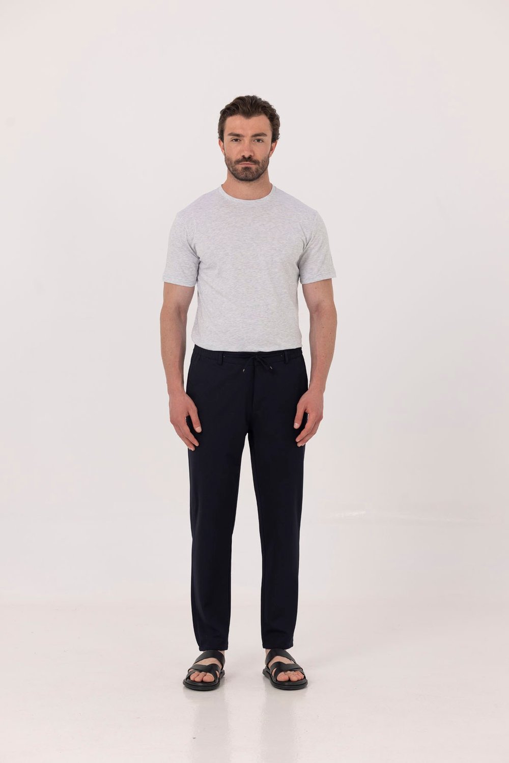 Açık Gri %100 Pamuk Bisiklet Yaka Düz Renk Basic T-Shirt