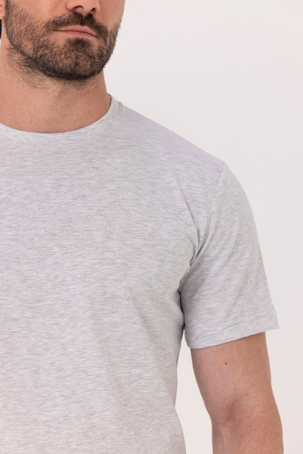 Açık Gri %100 Pamuk Bisiklet Yaka Düz Renk Basic T-Shirt