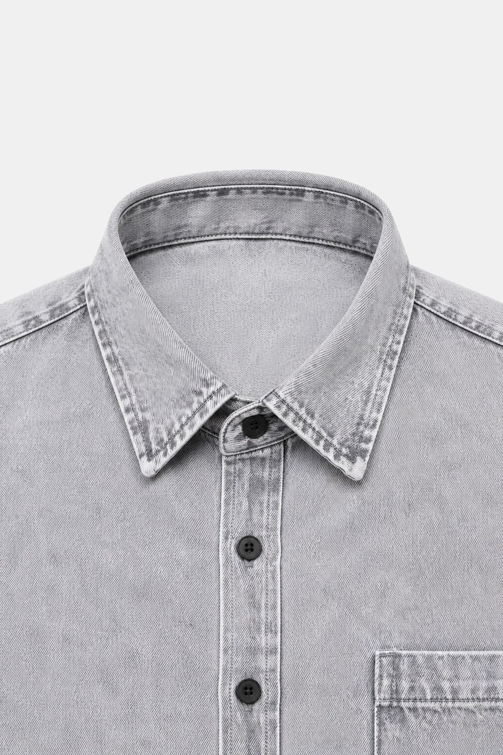 Açık Gri Regular Fit Pamuk Cepli Uzun Kollu Denim Ceket Gömlek