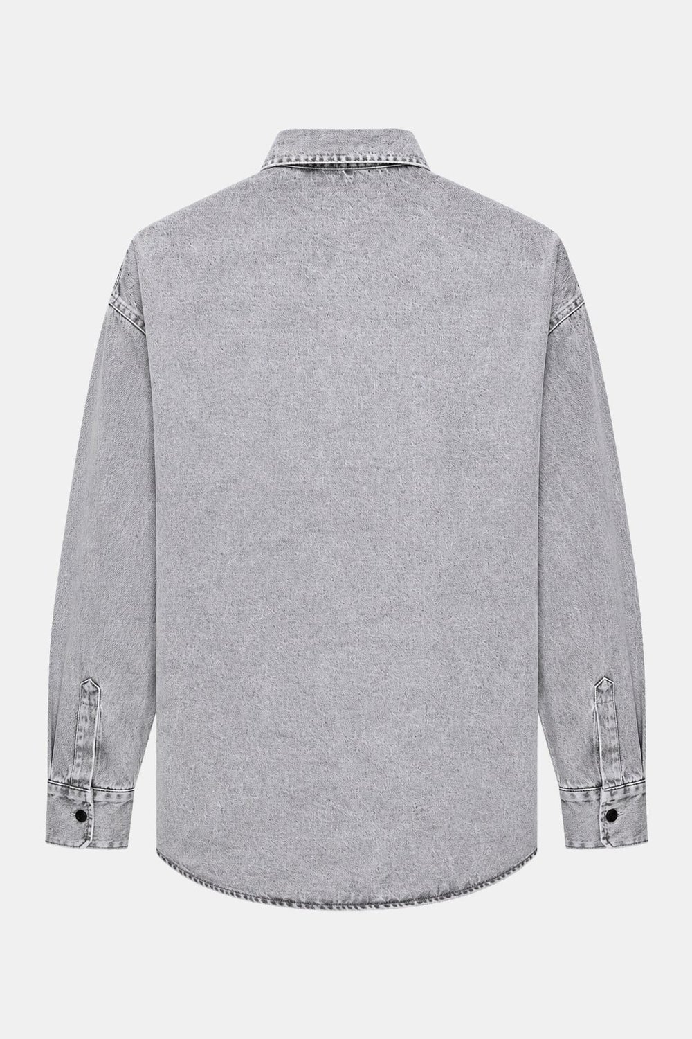 Açık Gri Regular Fit Pamuk Cepli Uzun Kollu Denim Ceket Gömlek
