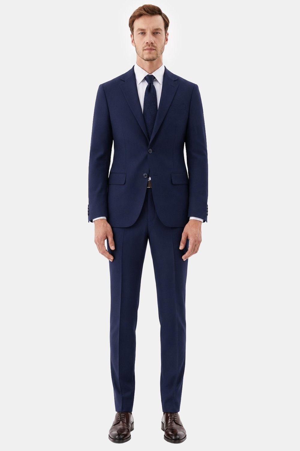 Açık Lacivert Slim Fit Düz Paça 6 Drop Mono Yaka Klasik Takım Elbise