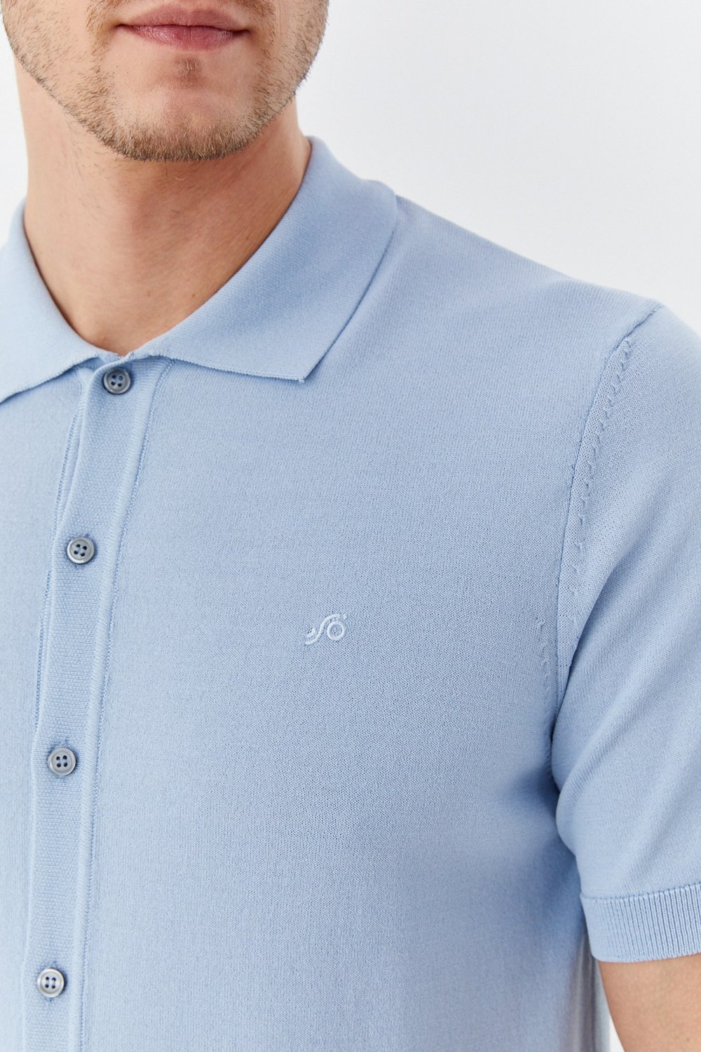 Açık Mavi Reglan Polo Yaka Triko Gömlek