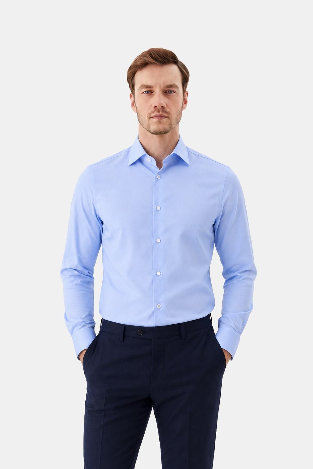 Açık Mavi Regular Fit Sivri Yaka Uzun Kollu Gömlek