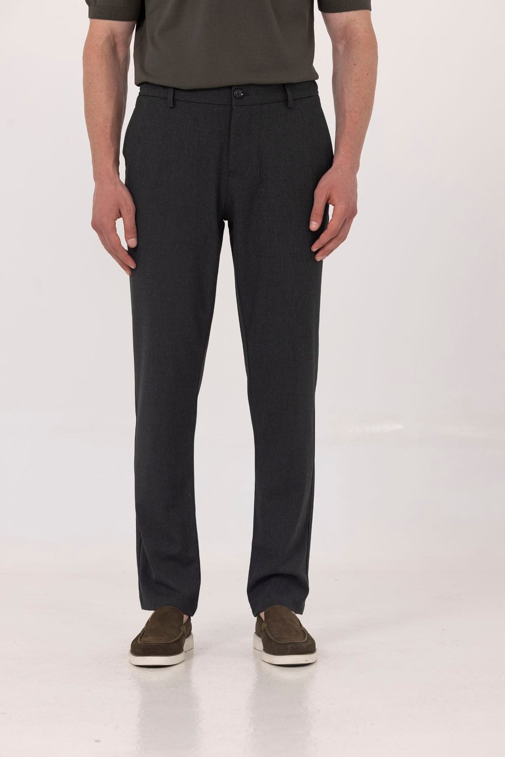 Antrasit Yanı Lastikli Köprülü Kemerli Slim Fit Jogger Pantolon