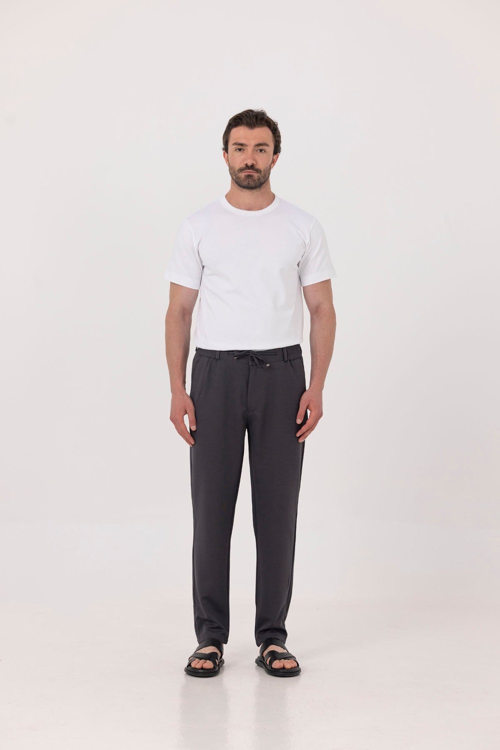 Antrasit Dokulu Arka Lastikli Köprü Kemerli Bağcıklı Slim Fit Jogger Pantolon