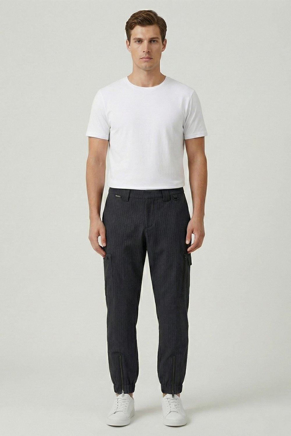 Giotelli Erkek Antrasit Regular Fit Normal Kesim Dokuma Kumaş Lastikli Paça Kargo Detaylı Jogger Pantolon