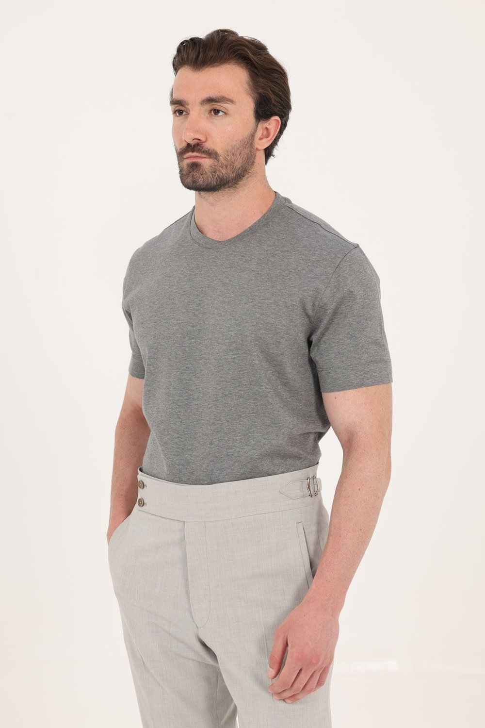 Antrasit Melanj %100 Pamuk Regular Fit Bisiklet Yaka Basic T-shirt