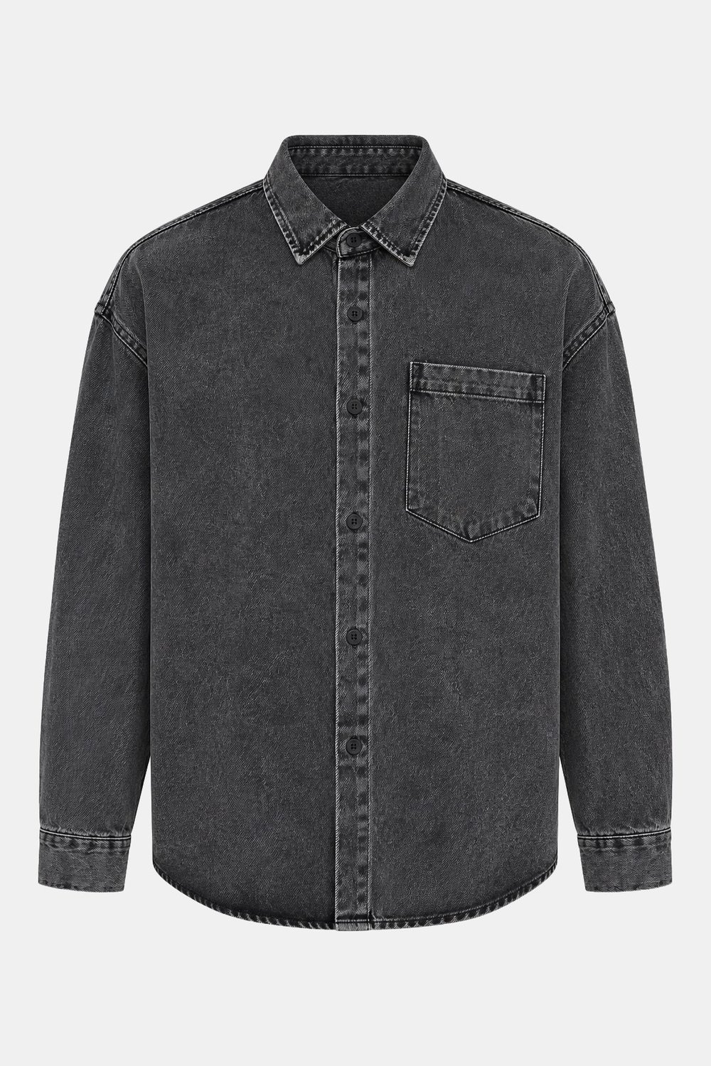 Antrasit Regular Fit Pamuk Cepli Uzun Kollu Denim Ceket Gömlek