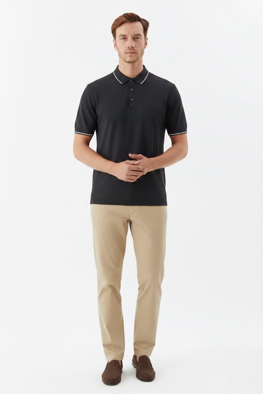 Erkek Antrasit Slim Fit %100 Pamuk Jakarlı Triko Polo Yaka Tişört