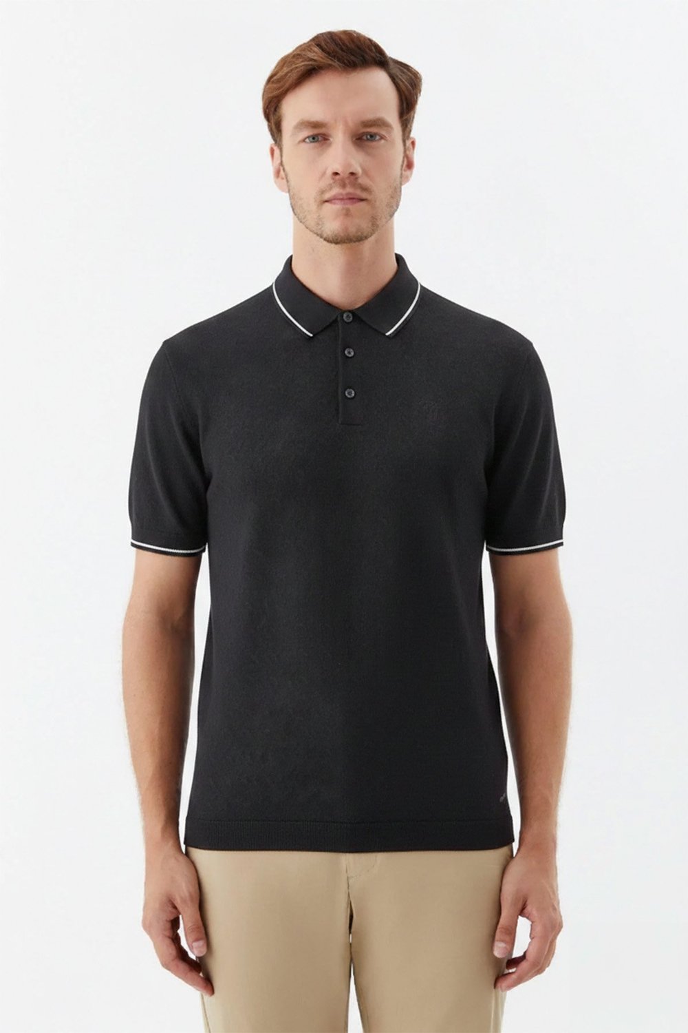 Erkek Antrasit Slim Fit %100 Pamuk Jakarlı Triko Polo Yaka Tişört